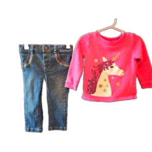 Carter's 18 month jeans and unicorn sweatshirt set.